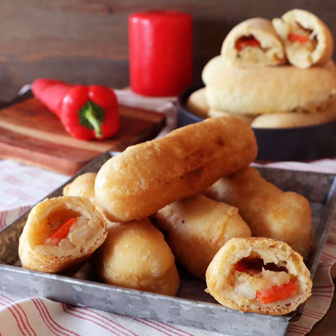 Πιροσκί νηστίσιμα με πατάτα αφράτα φούρνου και τηγανητά